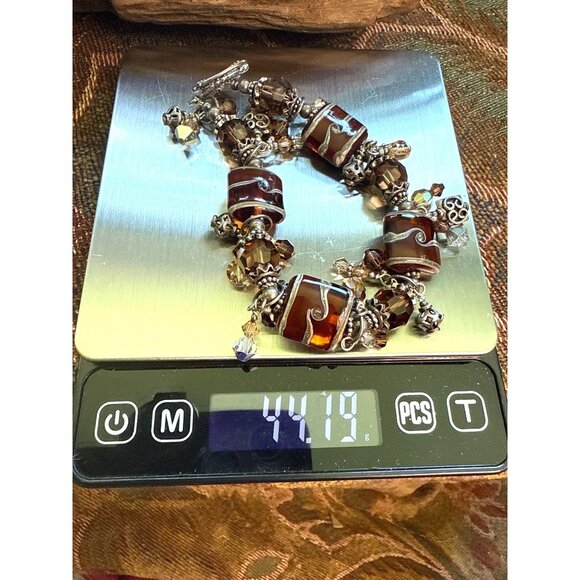 Bali Silver Tested  & Rootbeer Glass Bracelet Size 7 - Picture 5 of 6